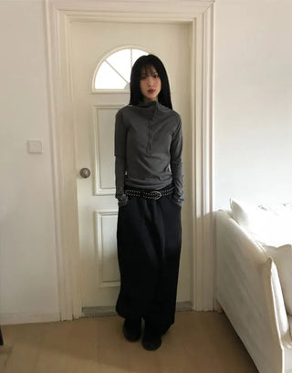 Low Button Hooded Long Sleeve