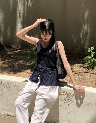 Air Cool String Banding Wide Pants