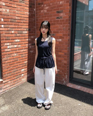 Air Cool String Banding Wide Pants