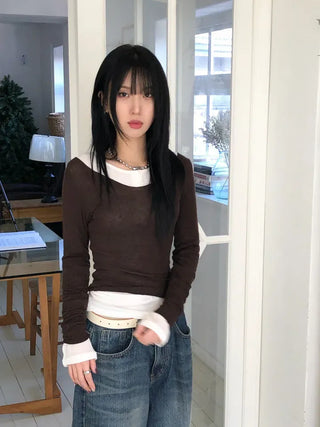Dipping V-neck Long Sleeve