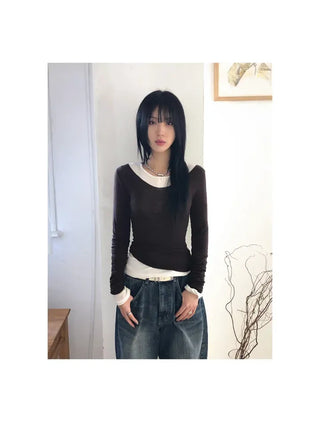 Dipping V-neck Long Sleeve