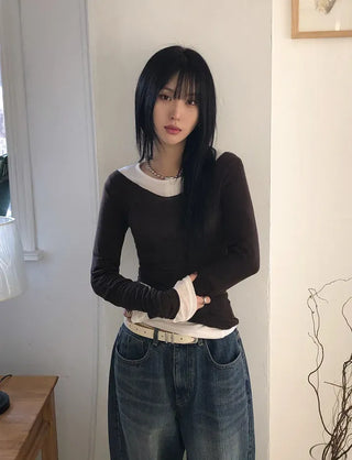 Dipping V-neck Long Sleeve