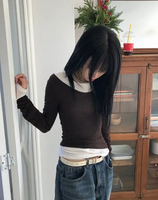 Dipping V-neck Long Sleeve