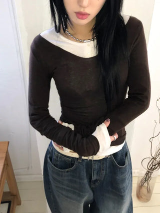 Dipping V-neck Long Sleeve