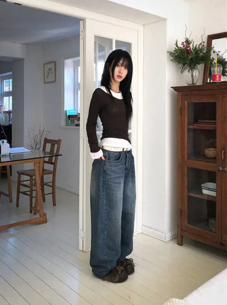 Dipping V-neck Long Sleeve