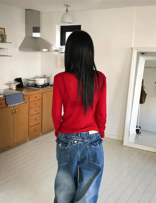 Cinch-back washed wide jeans