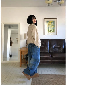 Cinch-back washed wide jeans