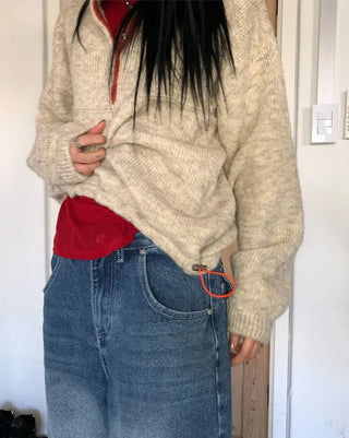 Cinch-back washed wide jeans