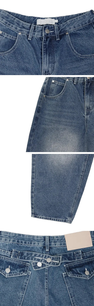 Cinch-back washed wide jeans