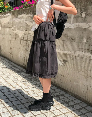 Frilled Tiered Layered Midi Skirt