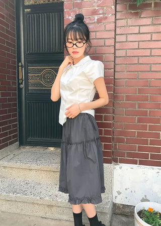 Frilled Tiered Layered Midi Skirt