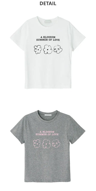 Color Block Flower Print Semi-Crop Short Sleeve T-shirt