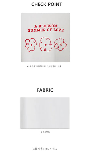 Color Block Flower Print Semi-Crop Short Sleeve T-shirt