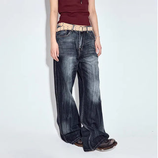 Deep blue washed wide jeans