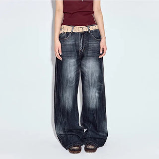 Deep blue washed wide jeans