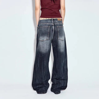 Deep blue washed wide jeans