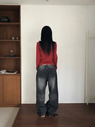 Double back pocket wide denim