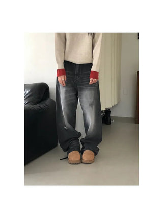 Double back pocket wide denim