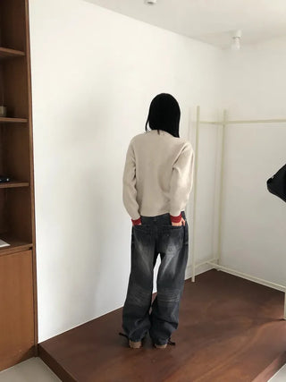 Double back pocket wide denim