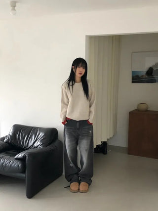 Double back pocket wide denim