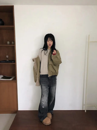 Double back pocket wide denim