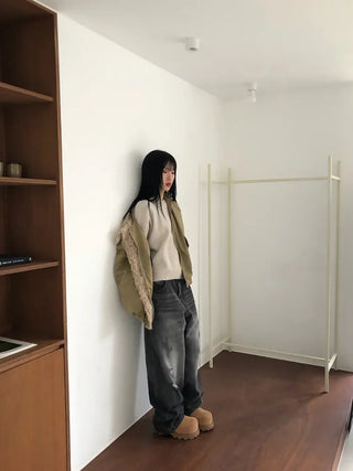 Double back pocket wide denim
