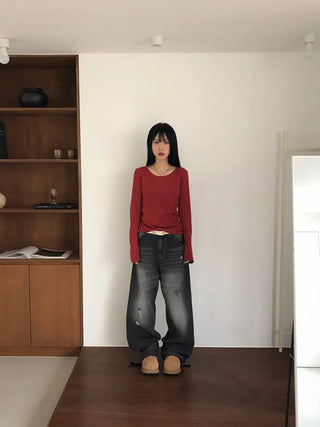 Double back pocket wide denim