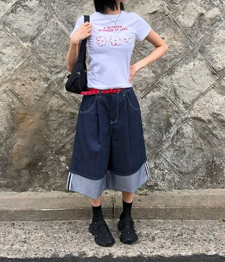 Non-Faded Raw Denim Pintuck Bermuda Pants
