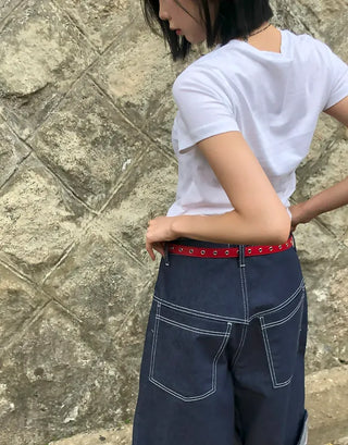 Non-Faded Raw Denim Pintuck Bermuda Pants