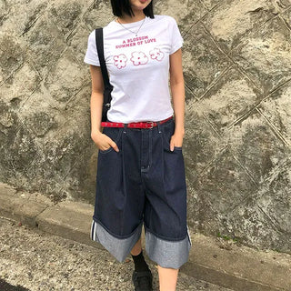 Non-Faded Raw Denim Pintuck Bermuda Pants