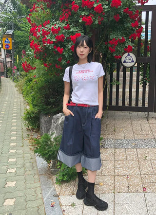 Non-Faded Raw Denim Pintuck Bermuda Pants