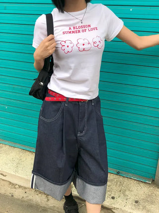 Non-Faded Raw Denim Pintuck Bermuda Pants