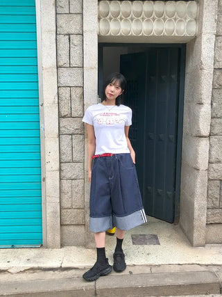 Non-Faded Raw Denim Pintuck Bermuda Pants