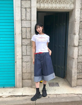 Non-Faded Raw Denim Pintuck Bermuda Pants