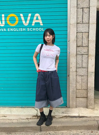 Non-Faded Raw Denim Pintuck Bermuda Pants
