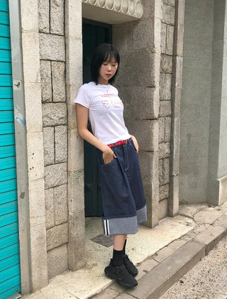 Non-Faded Raw Denim Pintuck Bermuda Pants