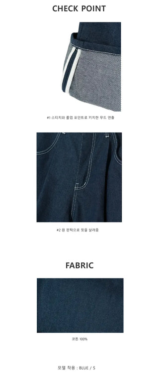 Non-Faded Raw Denim Pintuck Bermuda Pants