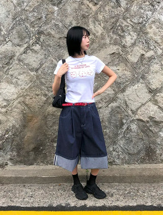 Non-Faded Raw Denim Pintuck Bermuda Pants