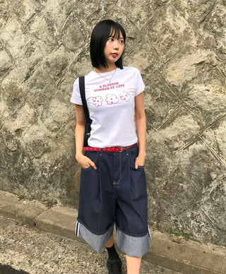 Non-Faded Raw Denim Pintuck Bermuda Pants