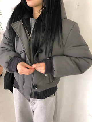 Tidi Button Fur Hooded Padded Jacket