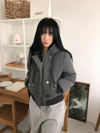 Tidi Button Fur Hooded Padded Jacket