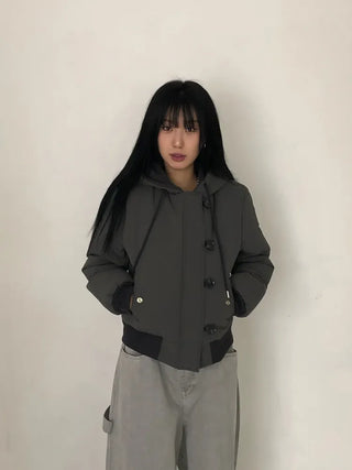 Tidi Button Fur Hooded Padded Jacket