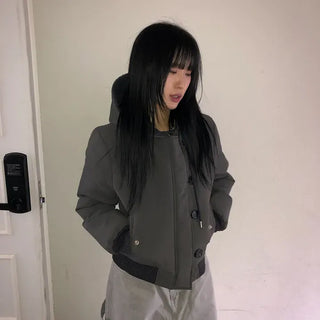 Tidi Button Fur Hooded Padded Jacket