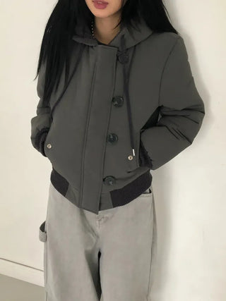 Tidi Button Fur Hooded Padded Jacket