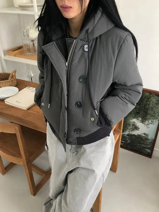 Tidi Button Fur Hooded Padded Jacket