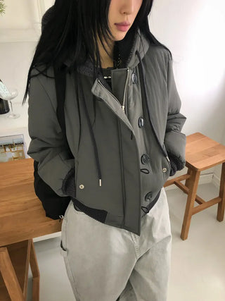 Tidi Button Fur Hooded Padded Jacket