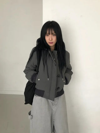 Tidi Button Fur Hooded Padded Jacket