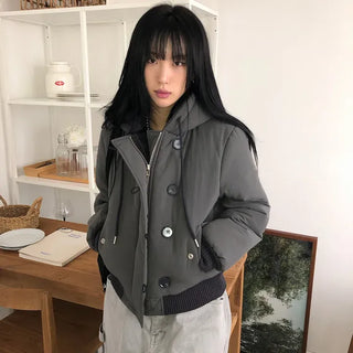 Tidi Button Fur Hooded Padded Jacket