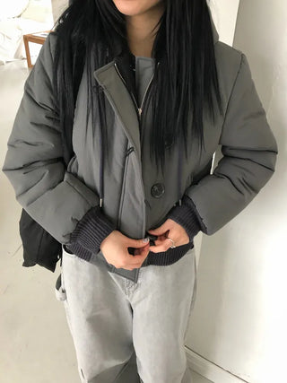 Tidi Button Fur Hooded Padded Jacket