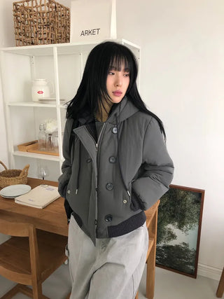 Tidi Button Fur Hooded Padded Jacket